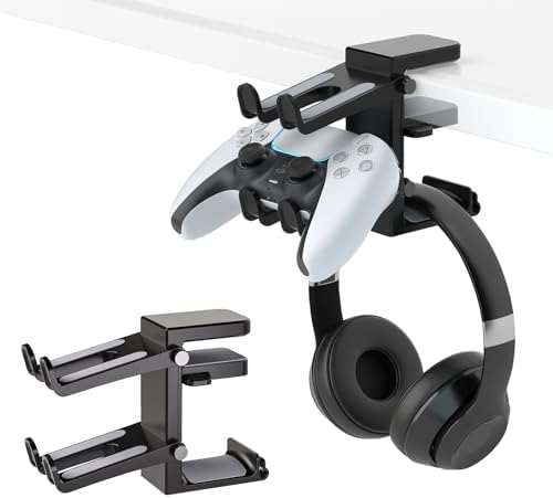 Adjustable Headphone Stand Desk-Sided Clamp Headphone Hanger with Handle PC Gaming Headset Holder (Under Desk with Handle) by Liboer