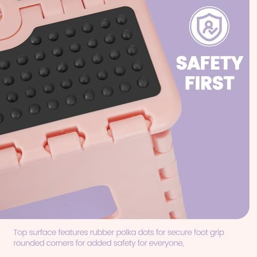 ACSTEP 9 Inch Folding Step Stool 300 LB Capacity Non Slip Foot Stool with Handle Plastic Foldable Step Stools for Kids Stepping Stool for Bathroom Black Small Step Stool (1 PC Pink) - Image 3