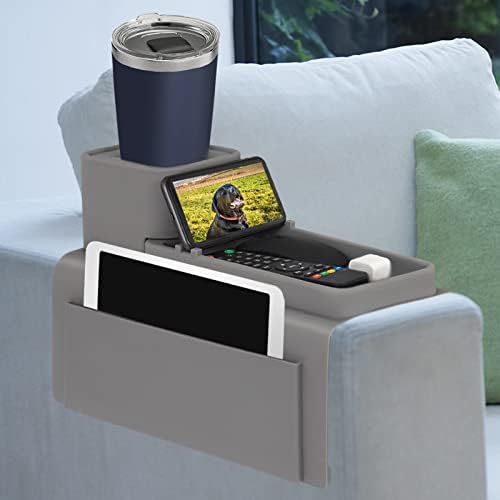 Silicone Couch Cup Holder, VIENFUT Anti-Spill and Anti-Slip Sofa Armrest Tray, Dirt-Resistant Silicone Couch Arm Tray for Remote, Snacks, Cellphone and iPad, Gift for Family, Friend (Gray) by VIENFUT