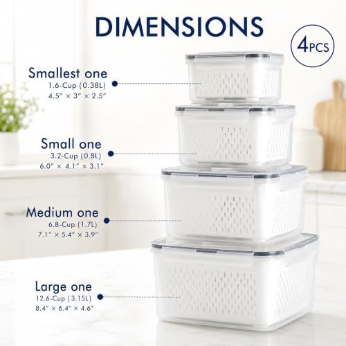4 Pcs Large Fruit Storage Containers for Fridge Food Storage with Colanders - Image 2