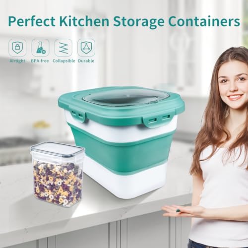 Komzon Rice Storage Container, Collapsible Airtight Food Storage Containers 6-20 Lbs, Rice Dispenser with Measuring Cup and Small Bin for Flour Cereal Pasta Grain, Cat Pet Dog Bird Food Container - Image 5