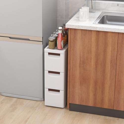 LOKO 3-Drawer Narrow Storage Cabinet, Slim Rolling Cart (7.5"x16.5"x22.5") - Image 2
