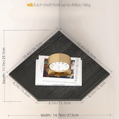 JJL Corner Wall Shelf, Set of 2 Floating Corner Shelf for Wall Storage,Easy-to-Assemble,Wall Mount Corner Shelves for Teen Boy Room Decor,Minimalist Decor(14.76in Black) - Image 3