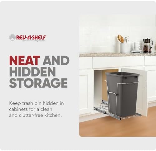 Rev-A-Shelf Pullout Trash Can for Kitchen Cabinets, Gray Waste Bin, 35 Qt - Image 5
