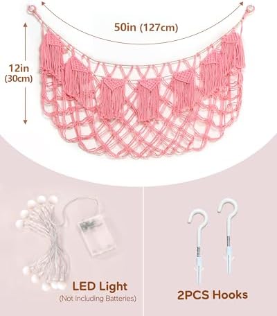 Boho Stuffed Animal Hammock, Falt Wall or Corner Hanging, Pink, L - Image 5