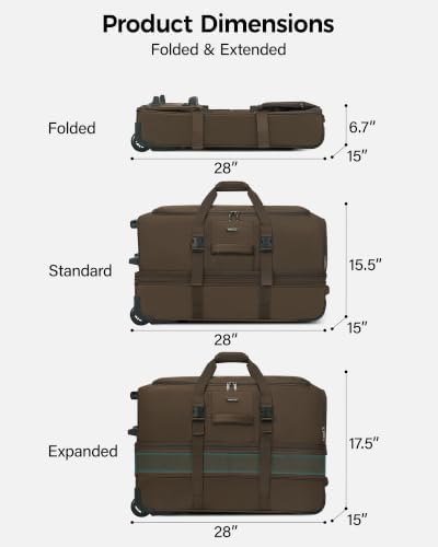 Hanke 28 Inch Expandable Rolling Duffle Bag Large Capacity Checked Luggage - Image 2