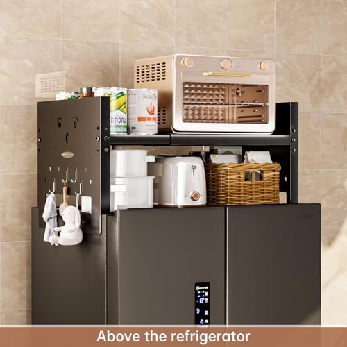 Adjustable Top Storage Shelf for Refrigerator or Washer, Dryer Countertop, Expandable Storage Shelves for Kitchen, Laundry Room and Dorm Room (Black) - Image 2