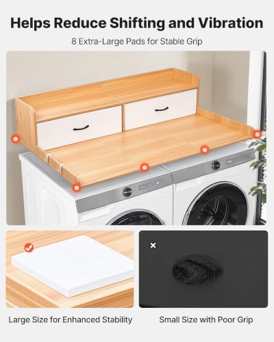 VEVOR 2 Drawers Washer Dryer Countertop with Shelf, 54" x 27" Wooden Laundry Countertop with 2 Hooks & Splicing Panels, Washer and Dryer Topper, Laundry Room Organization and Storage, Natural - Image 6