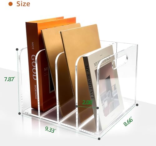Clear Acrylic Magazine File Holder, 4 Compartment Desk Organizer - Image 2