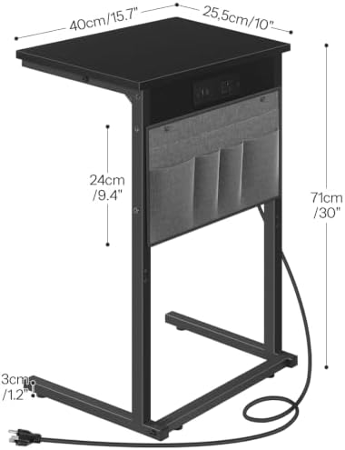 HOOBRO C Shaped End Table with Charging Station, Slide Under Couch Table - Image 3