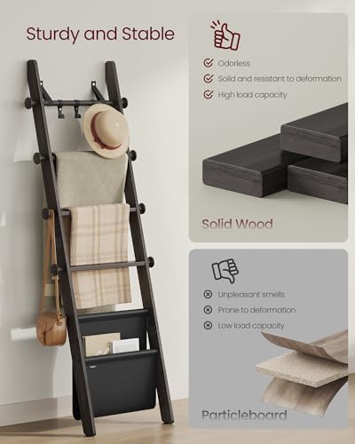 VASAGLE Blanket Ladder, 5-Tier Pine Wood Ladder Shelf with PU Leather Bag - Image 7