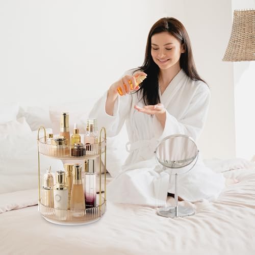 Rotating Makeup Organizer for Vanity 2 Tier,(Gold) - Image 6