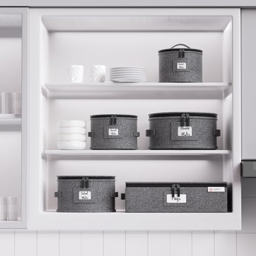 China Storage Containers Hard Shell Box for Moving Dishes, Plate, Wine and Glasses, Dinnerware, Mugs, Saucers Quilted Organizer Dividers for Packing Fine China Storage Containers 5Piece Grey - Image 6