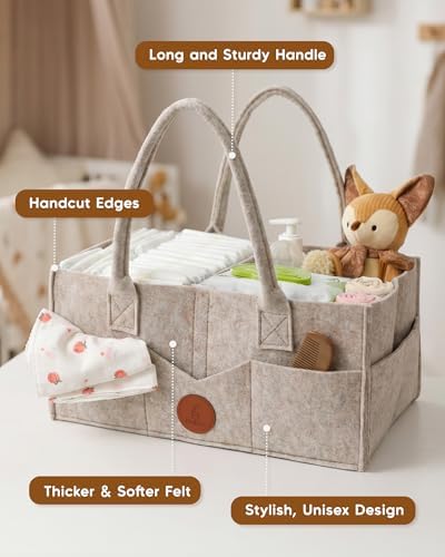 Maliton Felt Diaper Caddy Organizer for Changing Table - Large, Khaki - Image 3