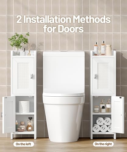 Akxomel Rattan Small Bathroom Cabinet Narrow Toilet Paper Organizer White - Image 7