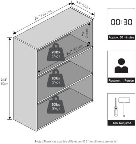 Furinno LUDER 3-Tier Book Shelf, Kids Bookshelf, Plain White - Image 2