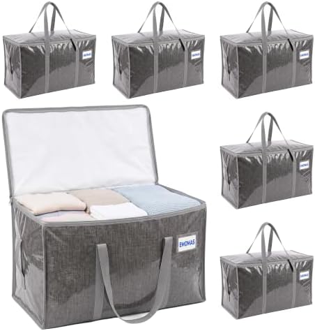 6 Pack Heavy Duty Moving Bags, Extra Large with Handles, Gray by EMOMAS