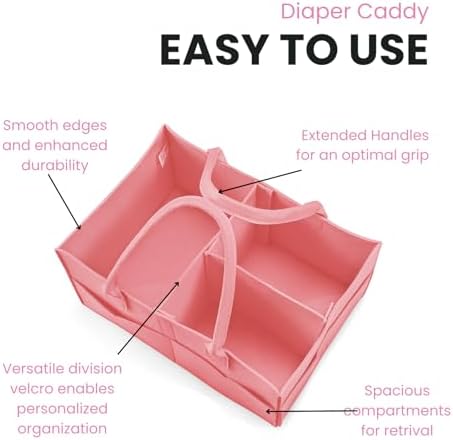 PandaEar 2 Pack Baby Diaper Caddy Organizer, Portable Diaper Holder Nursery Storage Basket for Wipes & baby stuff, Collapsible Baby Organizers with Divided Design (Red/Pink) - Image 2