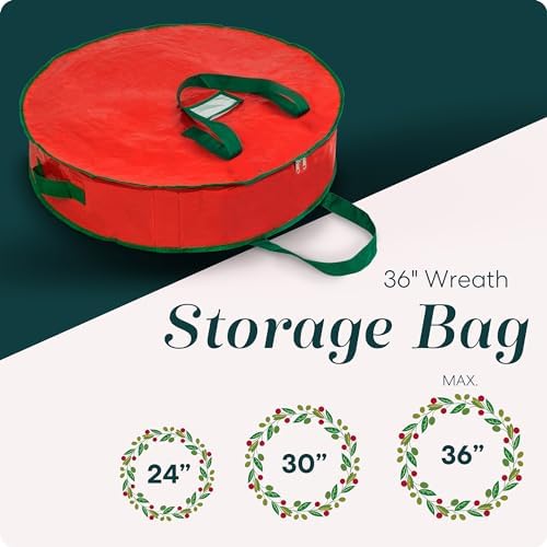 Handy Laundry Christmas Wreath Storage Bag - 2-PACK Durable, Tarp Material, Zipper, Sturdy Carry Handle, Dust, Pest Protection - Ideal Home, Garage Organization for Holiday Wreath Decorations (36") - Image 2