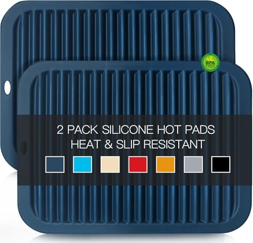 Silicone Mats for Kitchen Counter, 9x12'' Trivets for Hot Pots and Pans, Navy Blue Silicone Trivets for Hot Dishes, Protect Table Quartz Countertops, Indigo by QPIXDIGITAL