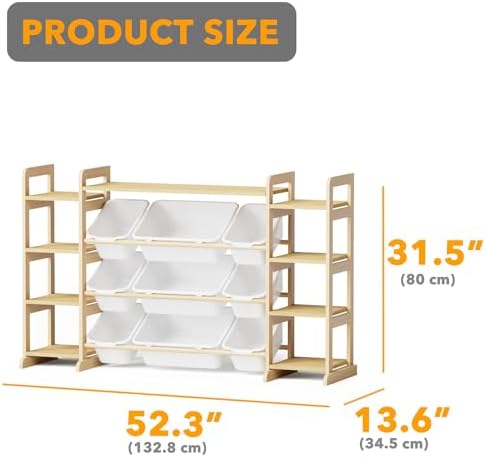 SpaceAid Large Toy Storage Organizer 9 Shelves 9 Bins, Toy Organizers Storage Bookshelf, Kids Bin Shelf Toys Box Bookcase for Bedroom Playroom Organization Room Decor, White - Image 4