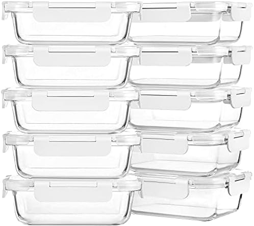 M MCIRCO 10 Pack,22 oz Glass Food Storage Containers with lids, White by MMCIRCO
