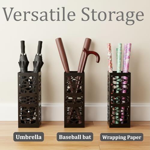ZENFUN Metal Umbrella Holder Stand for Entryway, Square Umbrella Organizer, Walking Sticks Storage Bin Freestanding for Home, Office, Hotel, Black, 5.9 x 5.9 x 15.7 Inches - Image 4