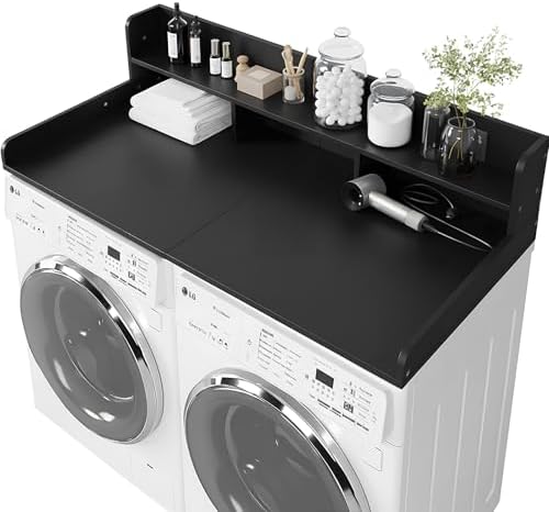 Washer Dryer Countertop with Shelf, 2-Tier Laundry Countertop Over Washer and Dryer, 54" x 27.55" Wooden Table for Folding Clothes for Laundry Room Organization and Storage (Black) by HMAZAE