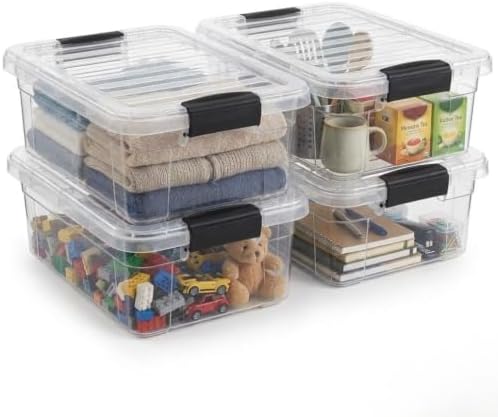 Superio 13.7 Quart Clear Plastic Storage Bin with Lid, Stackable Organizer Box, BPA-Free Storage Container for Home, Garage, School & Office, 4 Pack by Superio