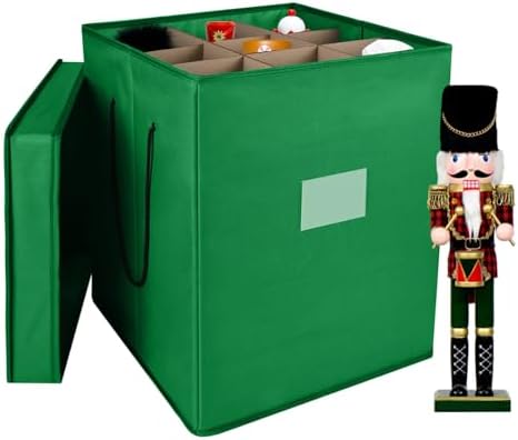 Christmas Nutcracker and Figurine Collectible Storage Box, Fits 9 Holiday Ornaments, Stores Up to 16" Tall Ornaments, Holiday Decor Organizer with Dividers, Nutcracker not Included(Green) by TNGAN