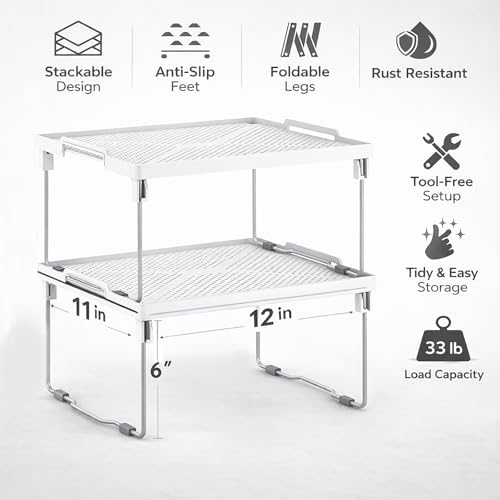 ums Kitchen Shelves Cabinet Organizer, Stackable Freezer Rack, Cupboard Box Organizer, Shelf Riser, Usable Storage Rack for Spice, Fridge Shelf Riser, (12x11 inch), Pack of 2 - Image 4