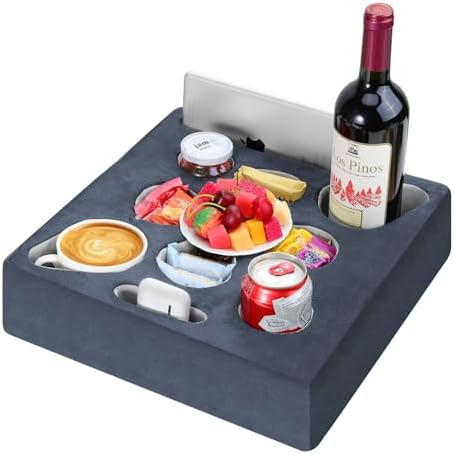 MoKo Couch Cup Holder Pillow, Sofa Bed Cup Holder for Drinks, 7 Slot Tray Couch Drink Holder, Couch Caddy for Remote, Snacks, Drinks, Tablet, Cup Holder for Couch, Bed, Rv, Tv, Car, Man Cave, Boat by MoKo