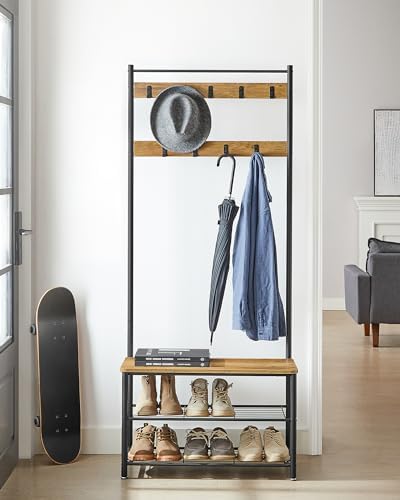 VASAGLE Coat Rack, Hall Tree with Shoe Storage Bench, 3-in-1, Steel Frame - Image 2