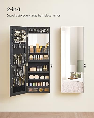 SONGMICS Mirror Jewelry Cabinet Armoire, Wall or Door Mounted, Lockable - Image 2