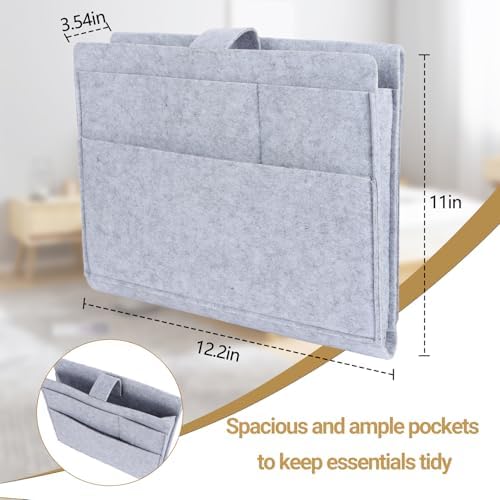 Seefoo Bed Caddy Organizer, Bunk Bed Shelf Caddy with 4 Pockets Grey - Image 3