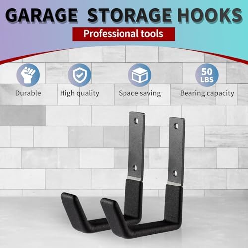 Heavy Duty Steel Hooks - Wall Mount Organizer for Garage & Garden Tools, Hoses & More (4, Small) - Image 5