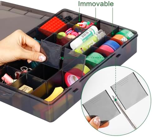 Gbivbe Large 24 Grids Plastic Organizer Box Adjustable Dividers,Clear Storage Box for Jewelry, Art DIY Crafts, Washi Tapes, Beads and Small Parts(Black,3Pack) - Image 7