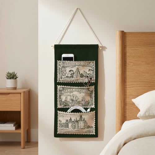 IAXIC Vintage Antique Stamp Canvas Wall Hanging Organizer with Pockets - Image 2