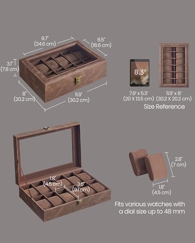 SONGMICS Watch Box, 12-Slot Watch Case with Large Glass Lid - Image 5