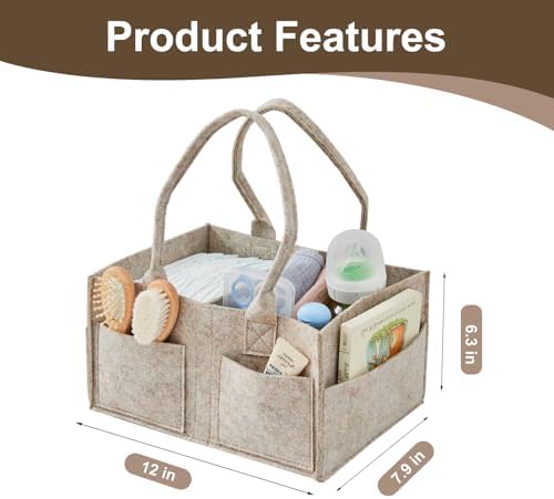 Upgraded Baby Diaper Caddy Organizer, Portable Nursery Storage Bin with Handle, Side Pockets Car Organizer for Diapers and Baby Wipes Essentials, Registry Gift Baskets (Small-Oatmeal) - Image 5