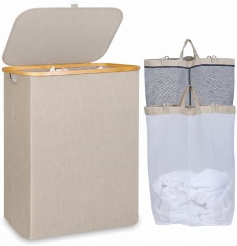 IEGrow Laundry Hamper with Lid,150L Laundry Basket with 2 Mesh Bags,Oatmeal by iEGrow