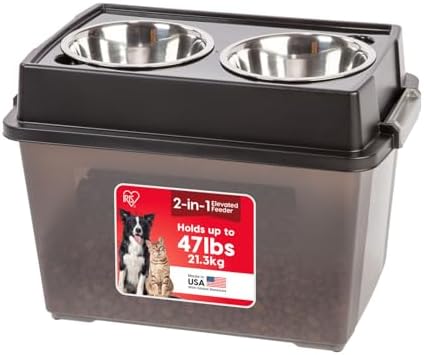 IRIS USA Elevated Dog Bowls 15" H, up to 47 lb Storage, Smoke, Made in USA by Unknown