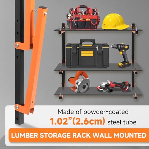 4 Pack Lumber Rack Wall Mount, Heavy Duty Wood Storage Racks, 6-Level System Organizer Shelving, 720 LBS Capacity Hanging Garage Shelves, Orange Brackets Utility Metal Shelf for Indoor and Outdoor - Image 6