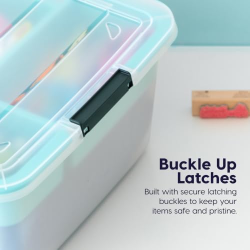 IRIS USA 18 Quart Craft Storage Organizer with Teal Removable Tray - Image 7