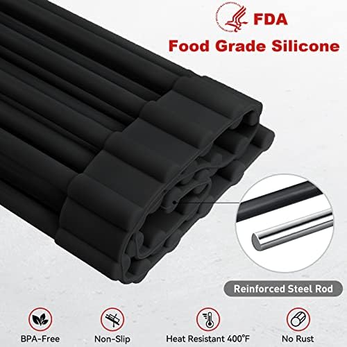 MERRYBOX Roll Up Dish Drying Rack Silicone Wrapped Over The Sink Dish Drying Rack Multipurpose Foldable Sink Drying Mat Anti-Slip & Anti-Rust Dish Rack for Kitchen, 17.5" x 13", Black - Image 5