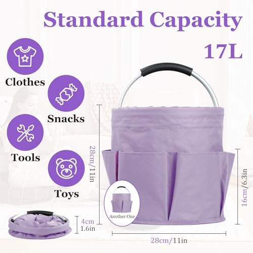 2Pcs 17L Collapsible Cleaning Supplies Caddy with Handle for Travel, Purple - Image 2