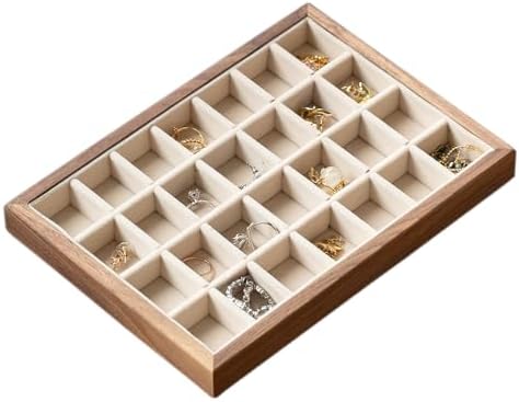 28-Grid Black Walnut Wooden Jewelry Tray with Velvet Lining, Premium Jewelry Display Tray for Earrings and Rings, Drawer Organizer Display Tray for Women's Jewelry Collection by MIGAKUHOME