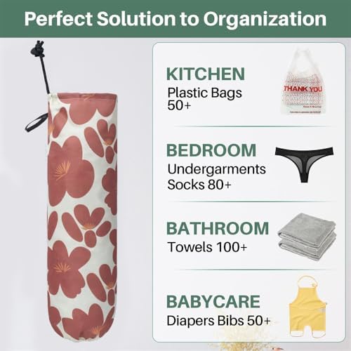 TOGETRUE Plastic Bag Holder, Lightweight Grocery Bag Holder for Plastic Bags, Wall Mount Shopping Storage Organizer, Reusable Dispenser for Kitchen Pantry Outdoor (Coral Red) - Image 2