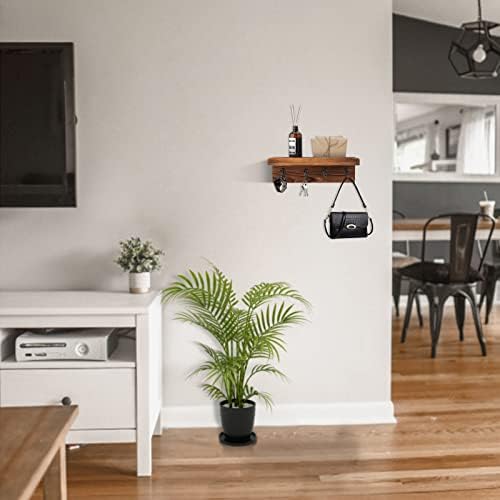 Key Holder Wall Mount, Farmhouse Wall Shelf with 4 Hooks for Entryway - Image 4