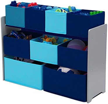 Delta Children Deluxe Multi-Bin Toy Organizer with Storage Bins, Grey/Blue Bins - Image 6